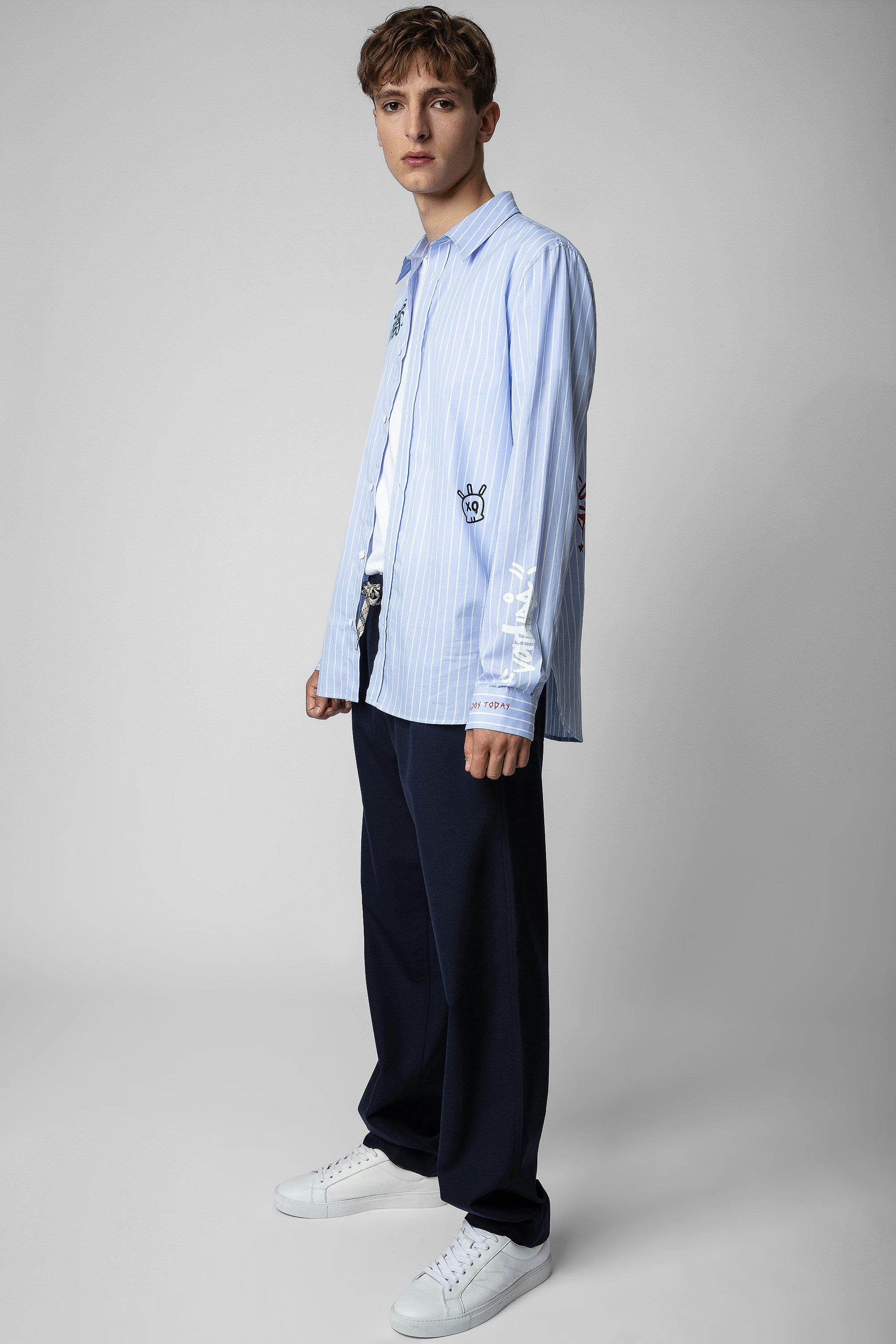 Camisa Stan - Camisa de hombre de popelín de algodón azul celeste con dibujos Street Art